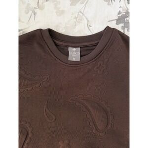 SAINTS Studio Luxury T Shirt Textured Embossed Paisley Herringbone Chocolate Med